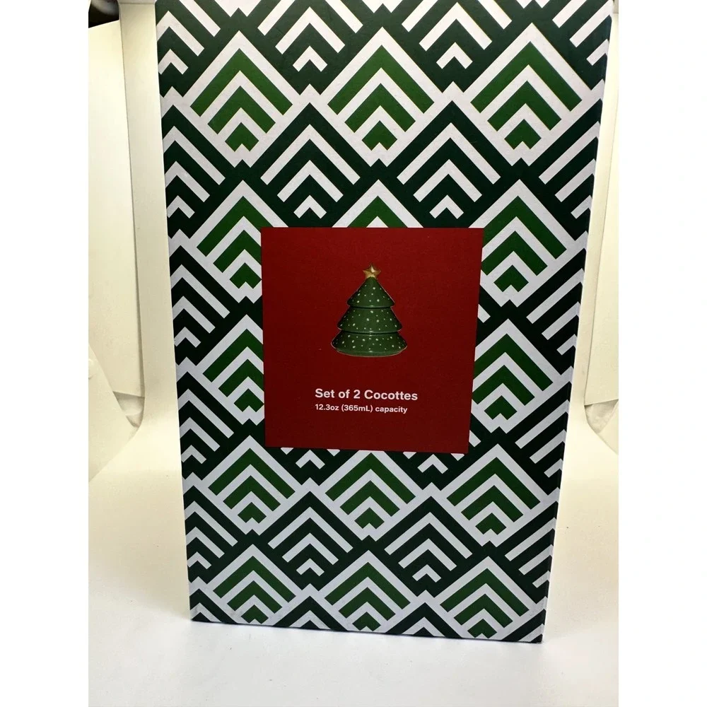 The Cellar Holiday 2-Pc Tree Stoneware Cocottes‎ Set 12.3 oz Festive Christmas